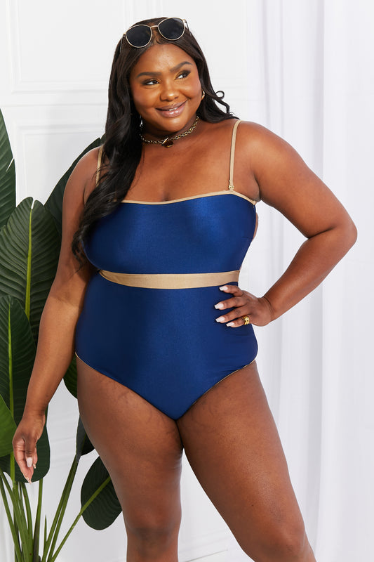 Dark Blue Marina West Swim Wave Break Contrast Trim One-Piece