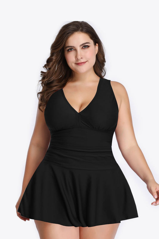 Black Plus Size Plunge Swim Dress