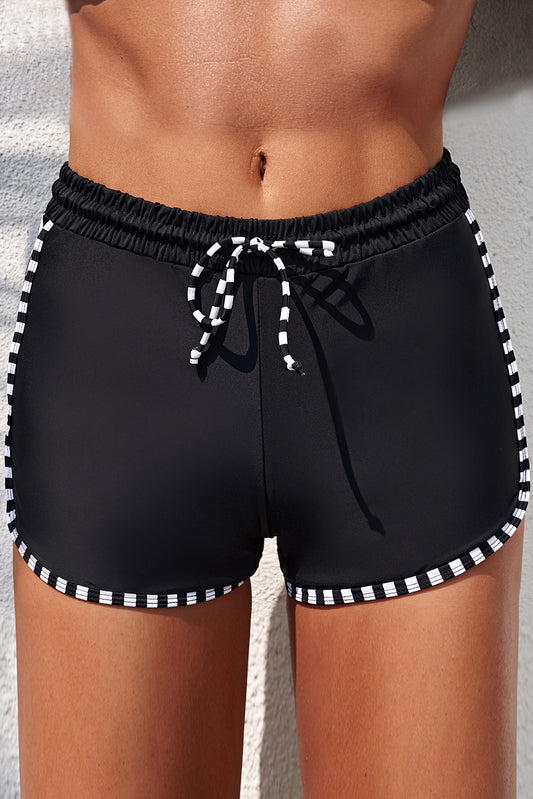 Black Full Size Contrast Drawstring Waist Swim Shorts