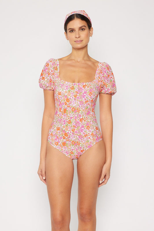 Pink Marina West Swim Floral Puff Sleeve One-Piece