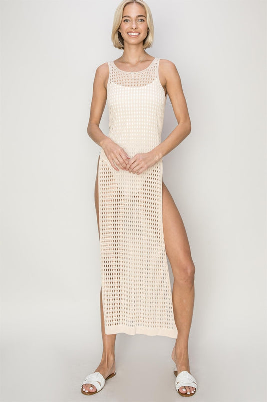 Beige HYFVE Crochet Backless Cover Up Dress