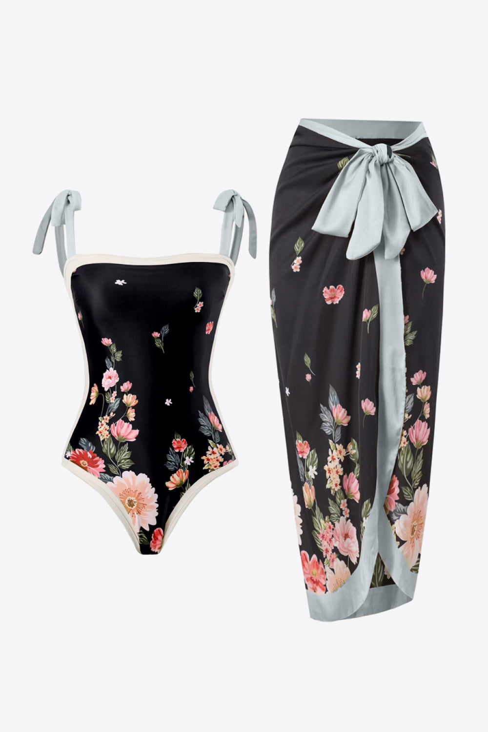 Floral Floral Tie-Shoulder Two-Piece Swim Set