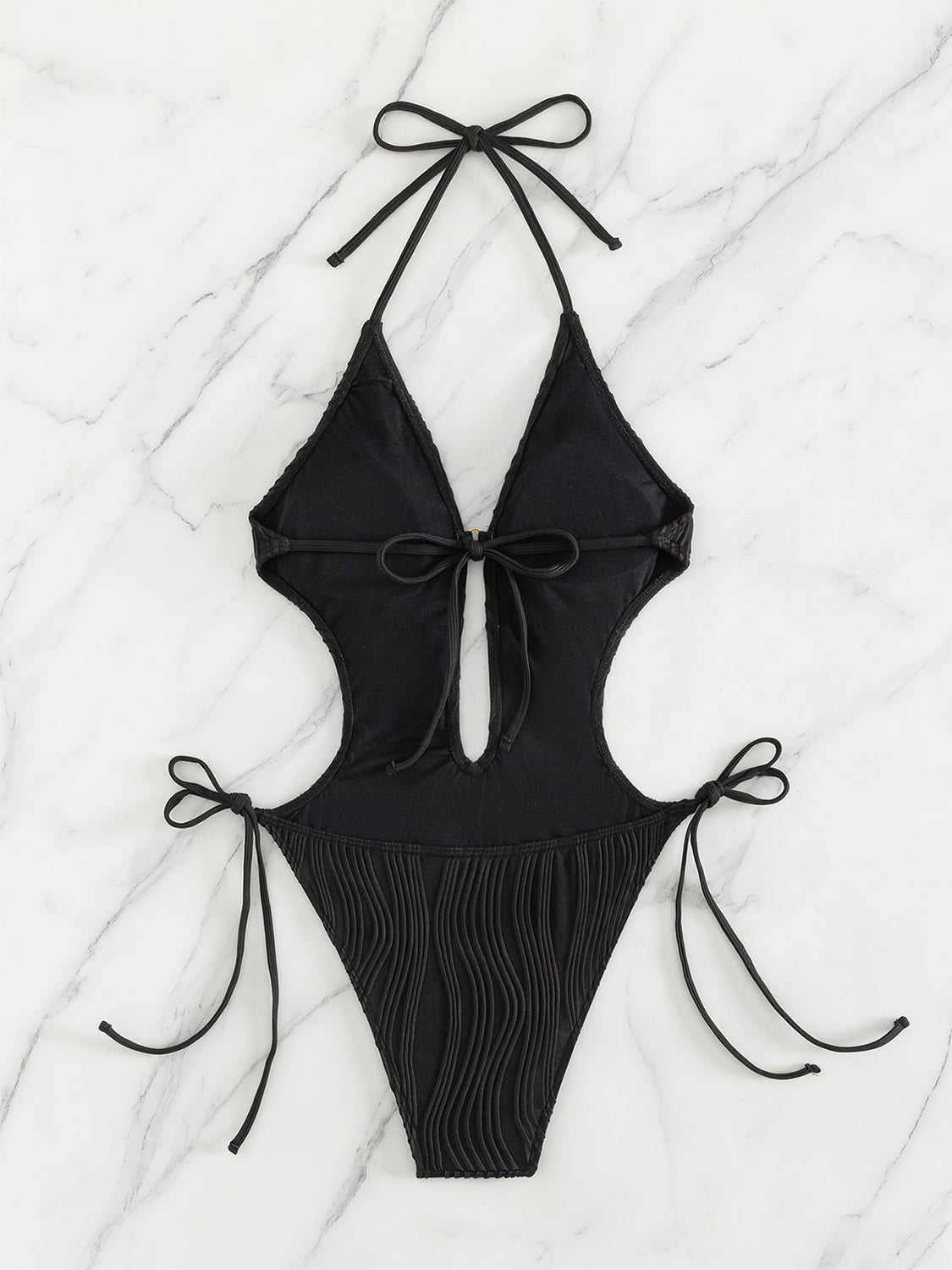 Textured Cutout Tied One-Piece Swimwear