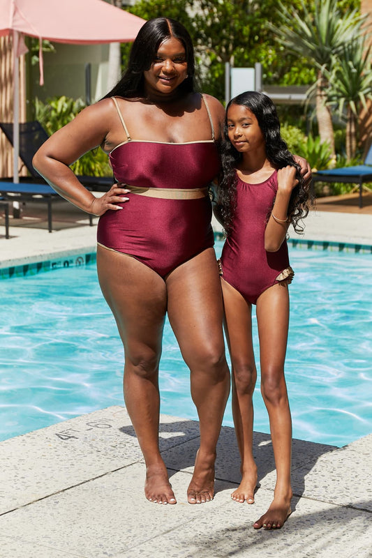 Burgundy Marina West Swim Wave Break Contrast Trim One-Piece in Wine