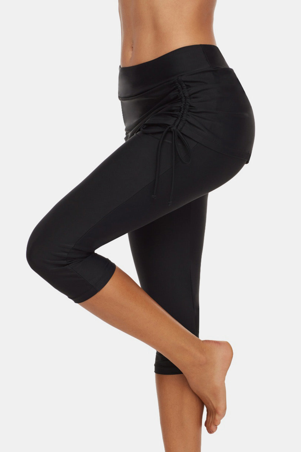 Drawstring Mid-Rise Waist Swim Capris