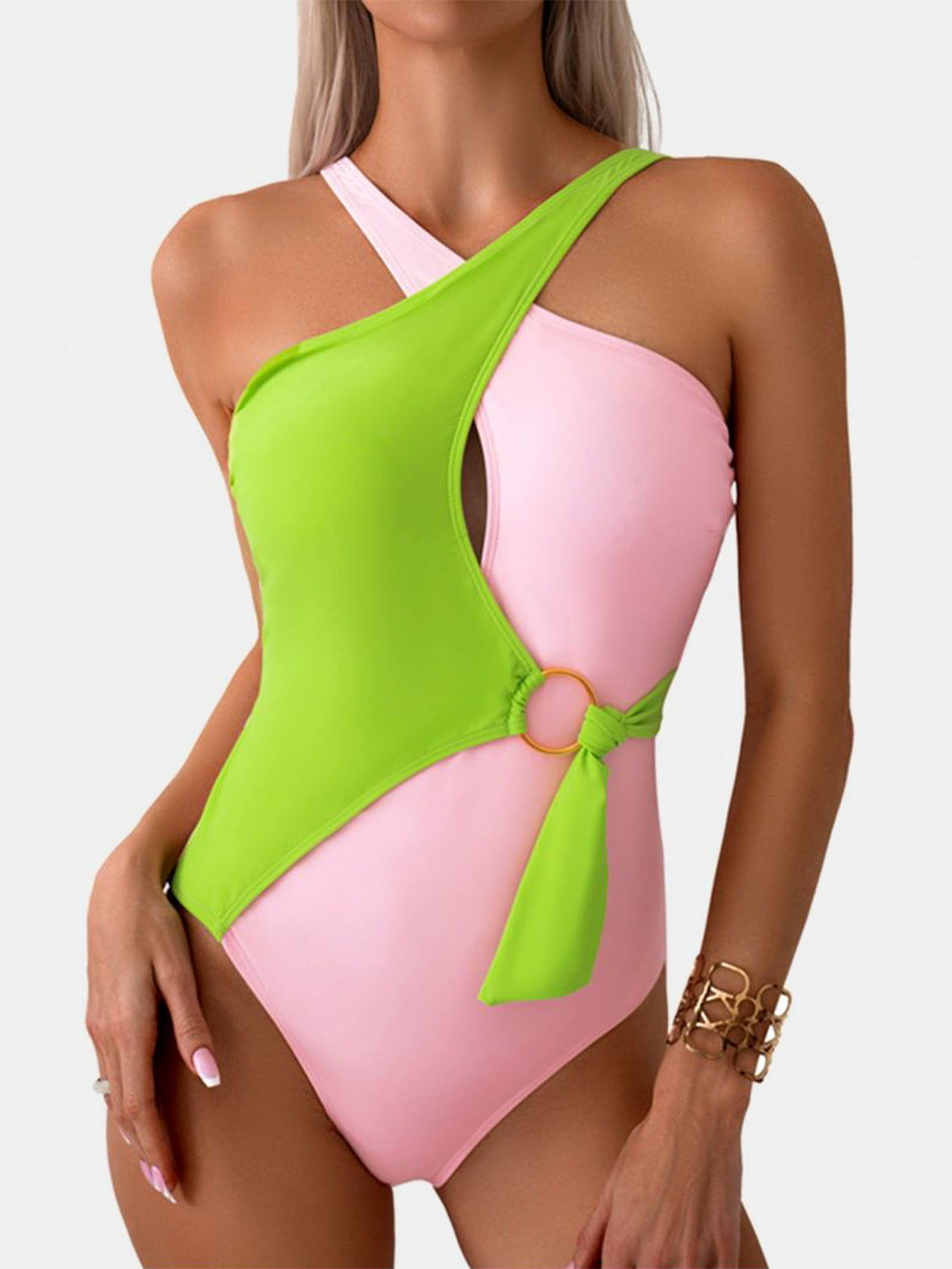 Cutout Contrast Sleeveless One-Piece Swimwear