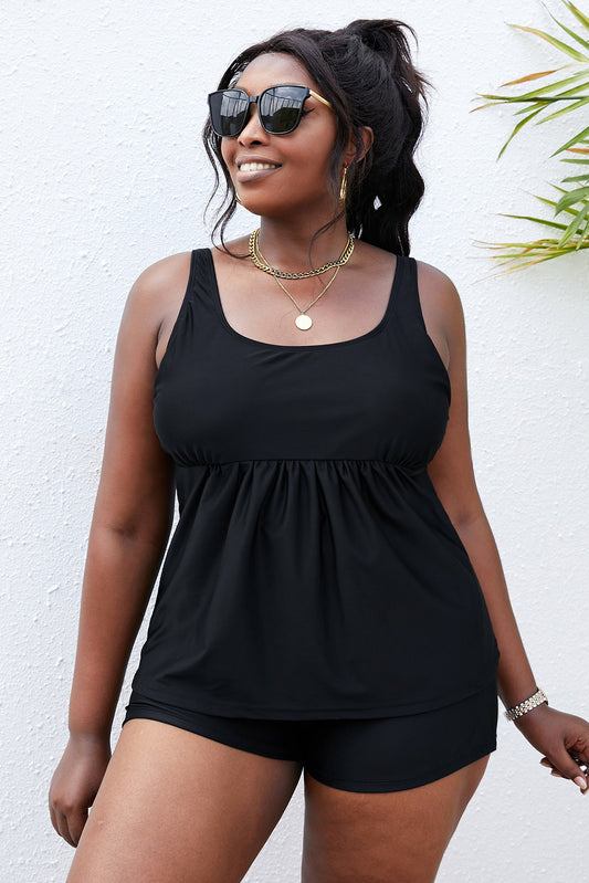 Black Plus Size Scoop Neck Tankini Set